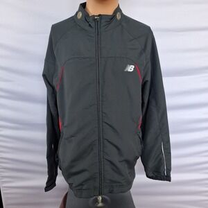 New Balance Mens Gray Red Full Zip Running Windbreaker Jacket Size M Reflective
